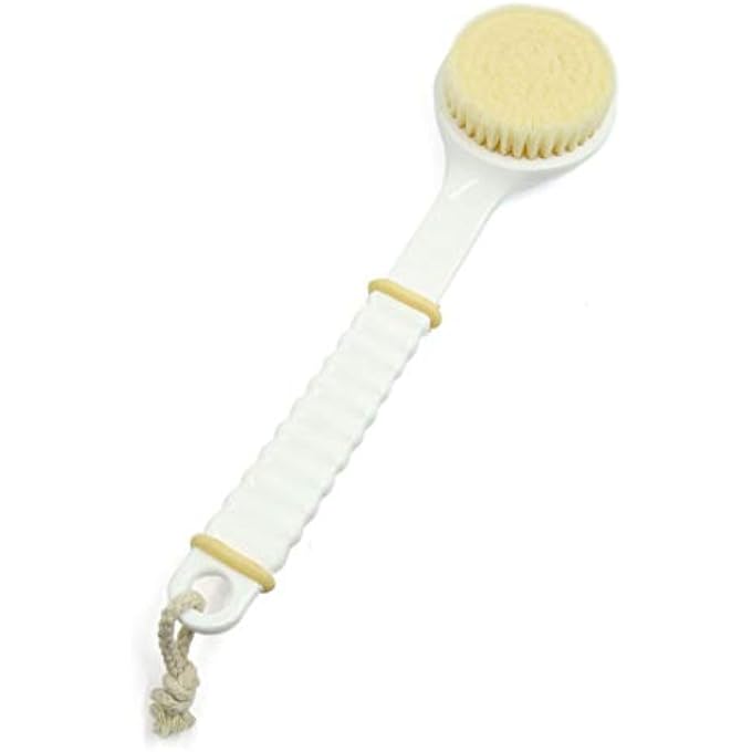 Ruilogod White Beige Soft Bristle Good Performance Handle Body Brush Shower Scrubber 12.2inch (id: cf8 ab0 c7e 986 82e - Image 1